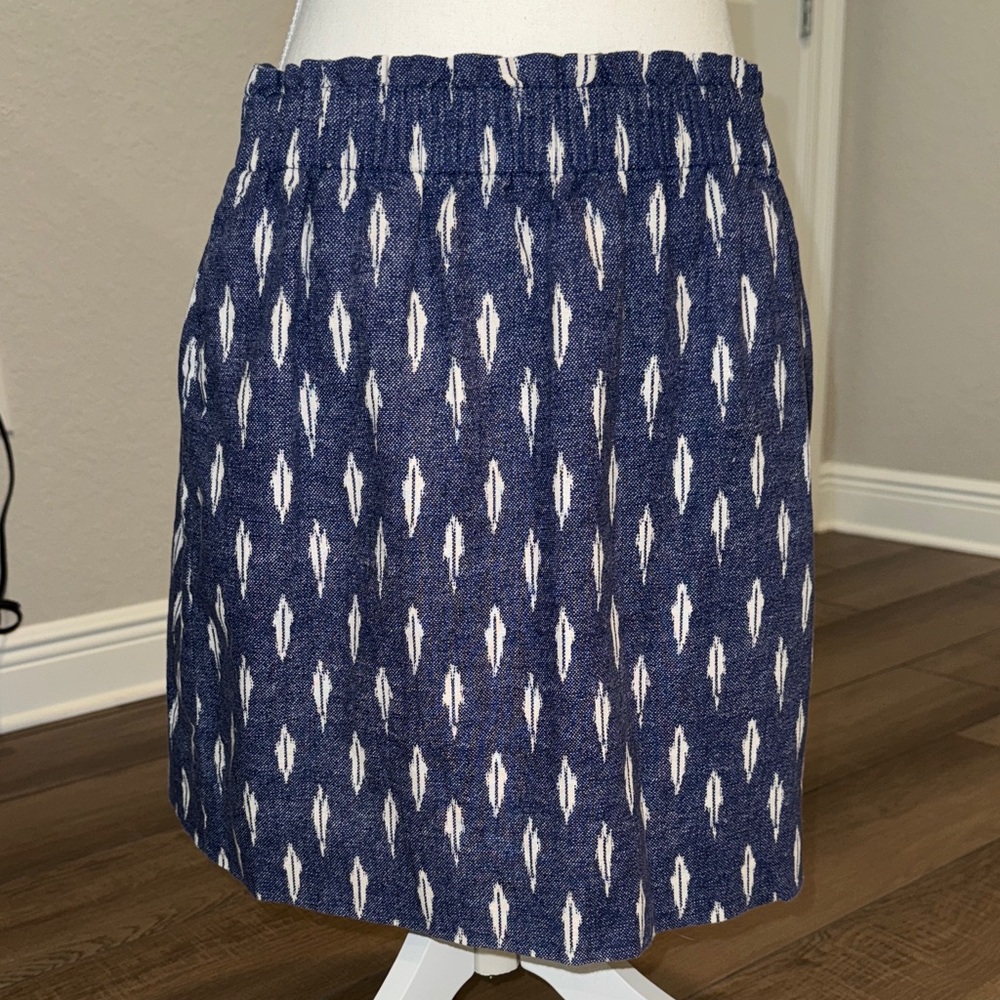 J. Crew Navy and White Patterned Mini Skirt chambray linen ikat